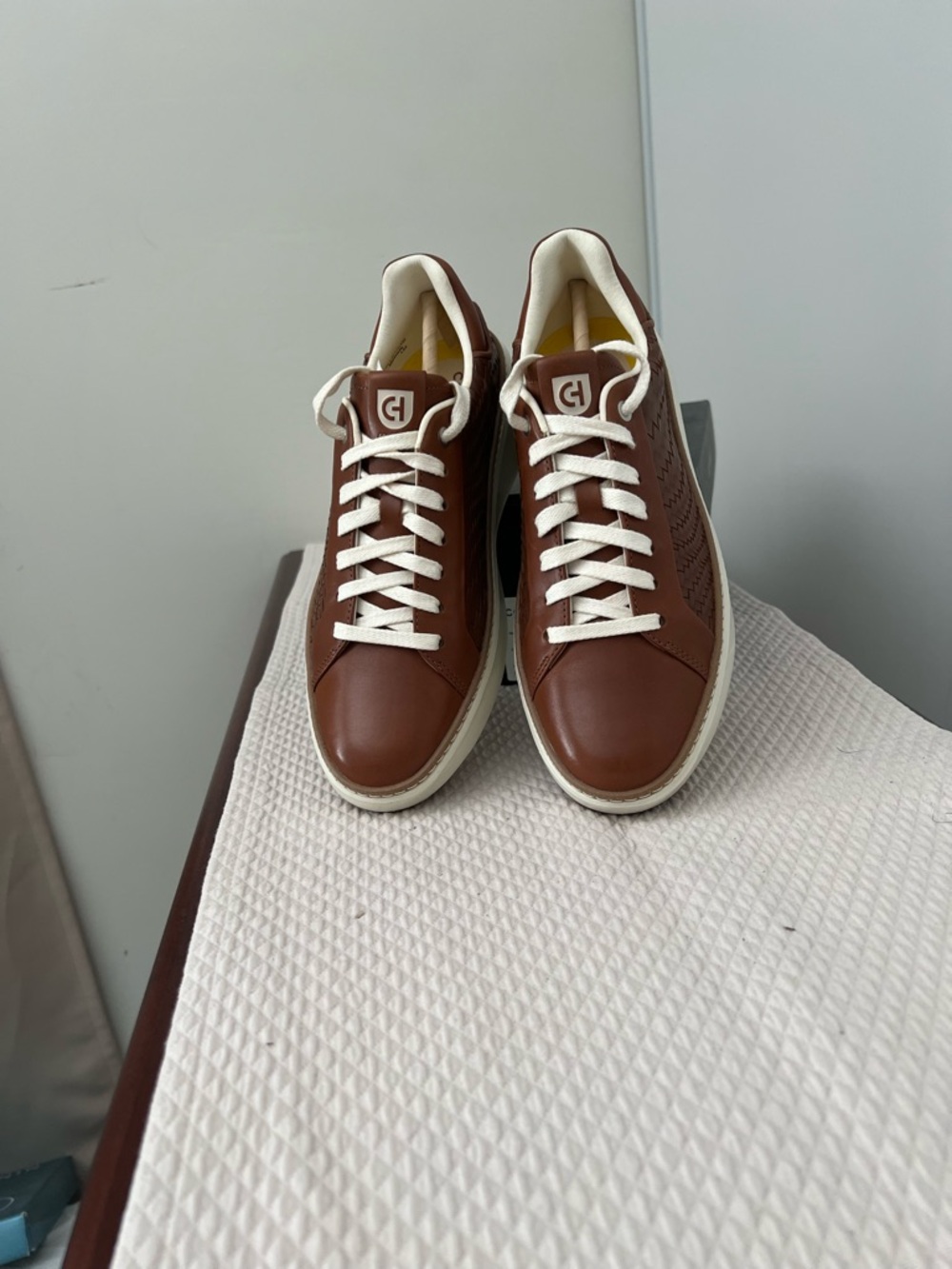 NWT Cole Haan women Brown Leather Platform Sneakers with White Laces